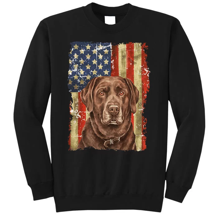 Retro Chocolate Lab With USA Flag Gift Chocolate Lab Dad Mom Tall Sweatshirt