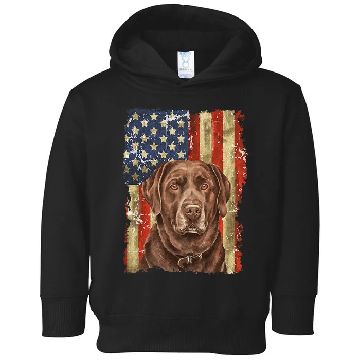 Retro Chocolate Lab With USA Flag Gift Chocolate Lab Dad Mom Toddler Hoodie