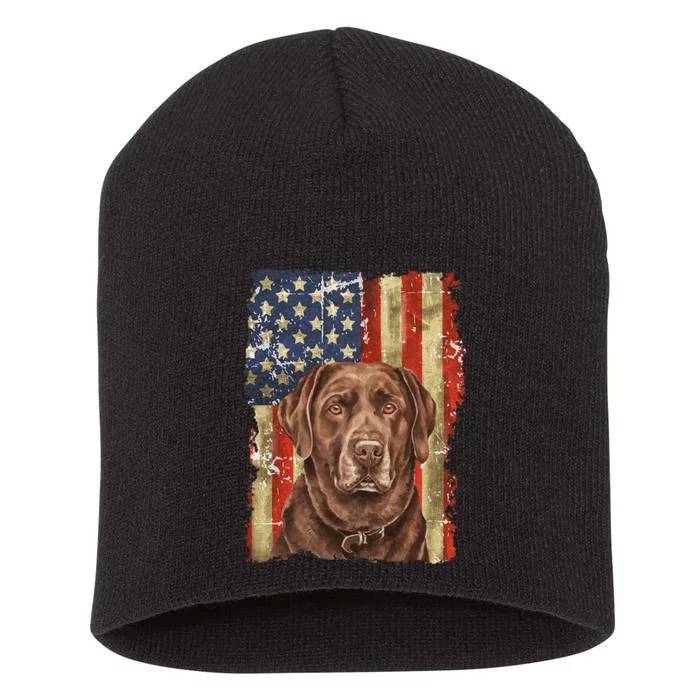 Retro Chocolate Lab With USA Flag Gift Chocolate Lab Dad Mom Short Acrylic Beanie