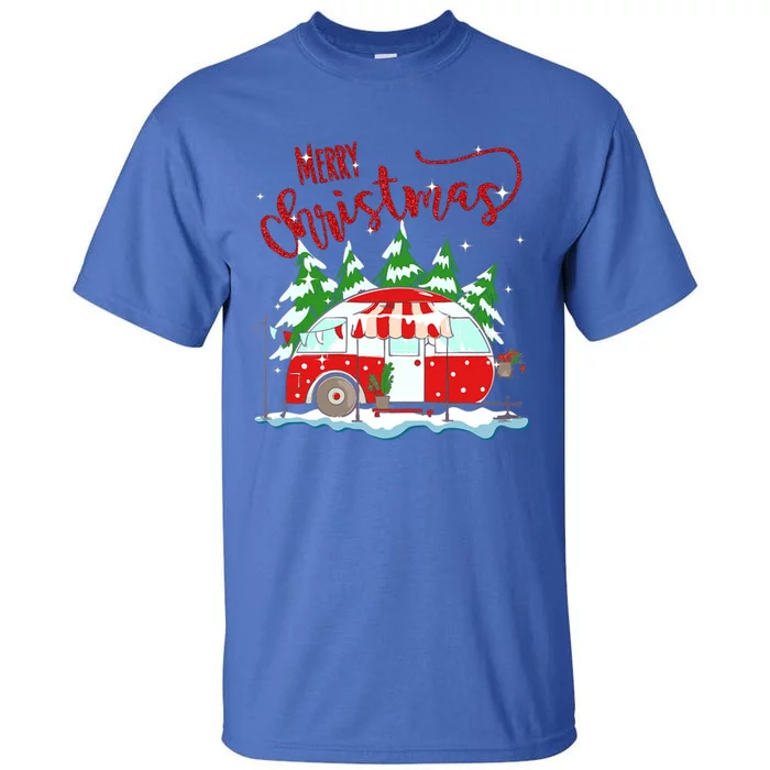 Rvs Camping Merry Christmas Funny Camper Tree Xmas Snow Funny Gift Tall T-Shirt