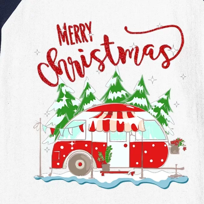 Rvs Camping Merry Christmas Funny Camper Tree Xmas Snow Funny Gift Baseball Sleeve Shirt