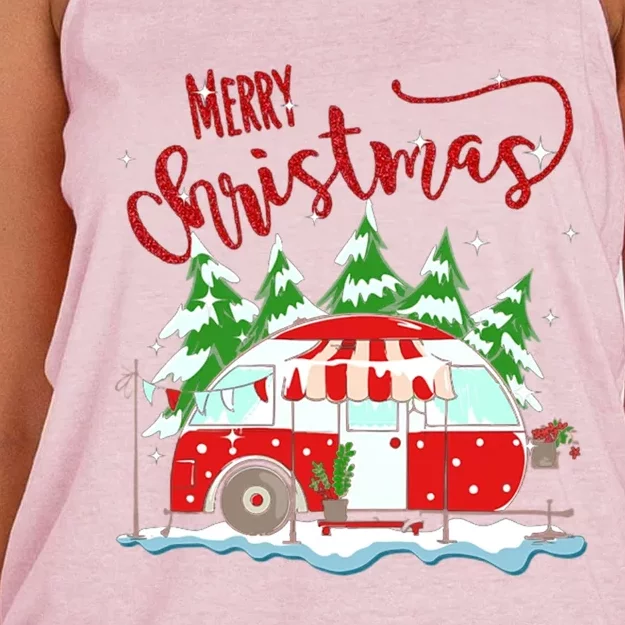 Rvs Camping Merry Christmas Funny Camper Tree Xmas Snow Funny Gift Women's Knotted Racerback Tank