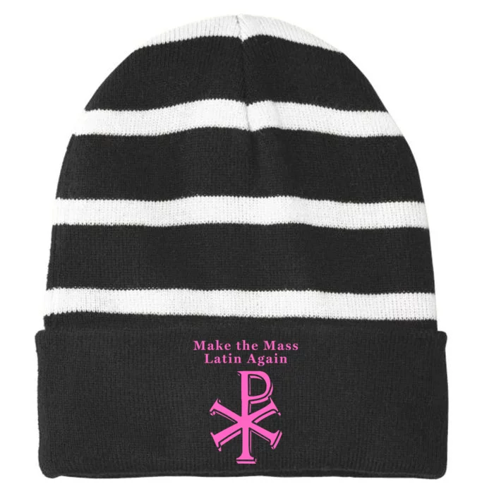 Roman Catholic Make The Mass Latin Again Striped Beanie with Solid Band