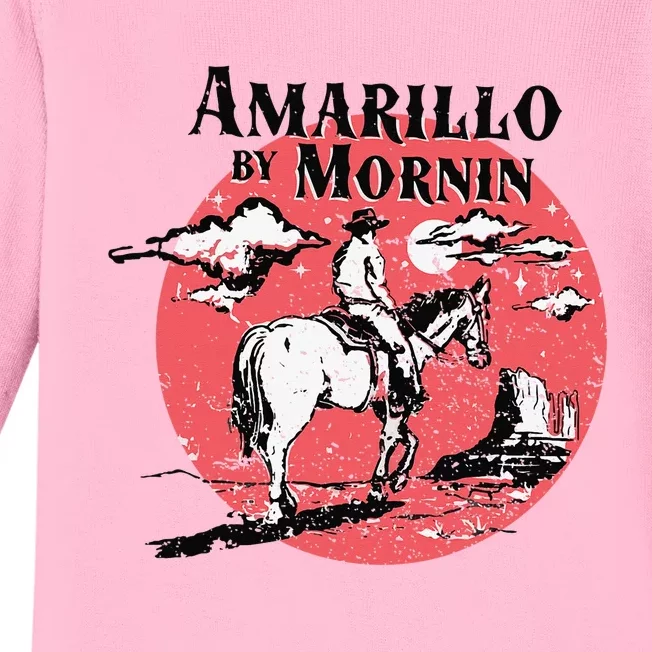 Retro Country Music Amarillo By Morning Western Cow Gift Baby Long Sleeve Bodysuit