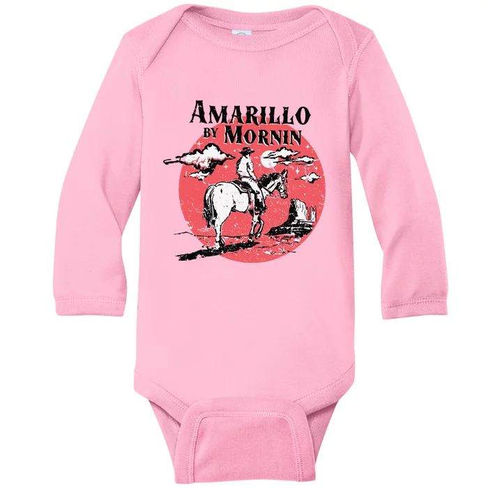 Retro Country Music Amarillo By Morning Western Cow Gift Baby Long Sleeve Bodysuit