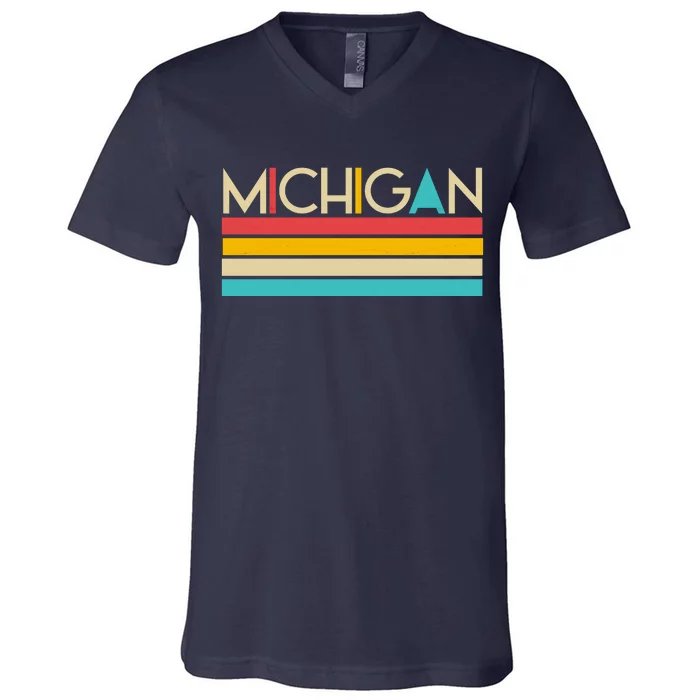 Retro Colors Michigan V-Neck T-Shirt