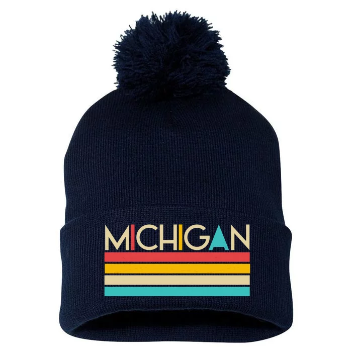 Retro Colors Michigan Pom Pom 12in Knit Beanie