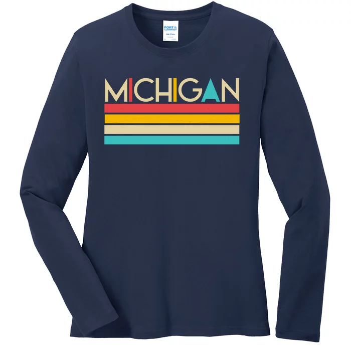 Retro Colors Michigan Ladies Long Sleeve Shirt