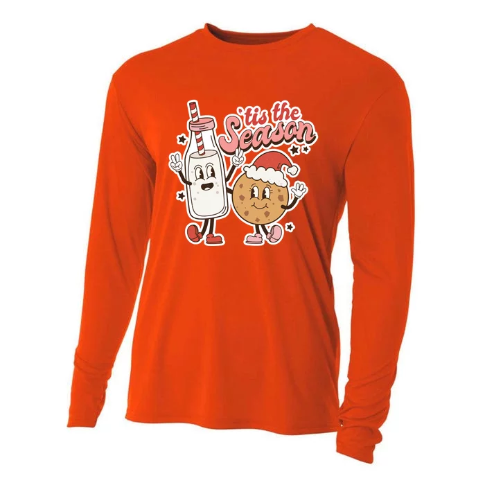 Retro Christmas Milk And Cookies For Santa Vintage Holiday Funny Gift Cooling Performance Long Sleeve Crew