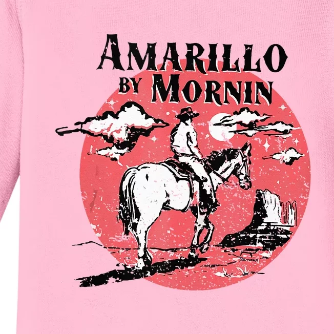 Retro Country Music Amarillo By Morning Western Cowboy Gift Baby Long Sleeve Bodysuit