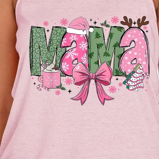 Retro Christmas Mama Coquette Bows Mom Mother Xmas Pajamas Gift Women's Knotted Racerback Tank