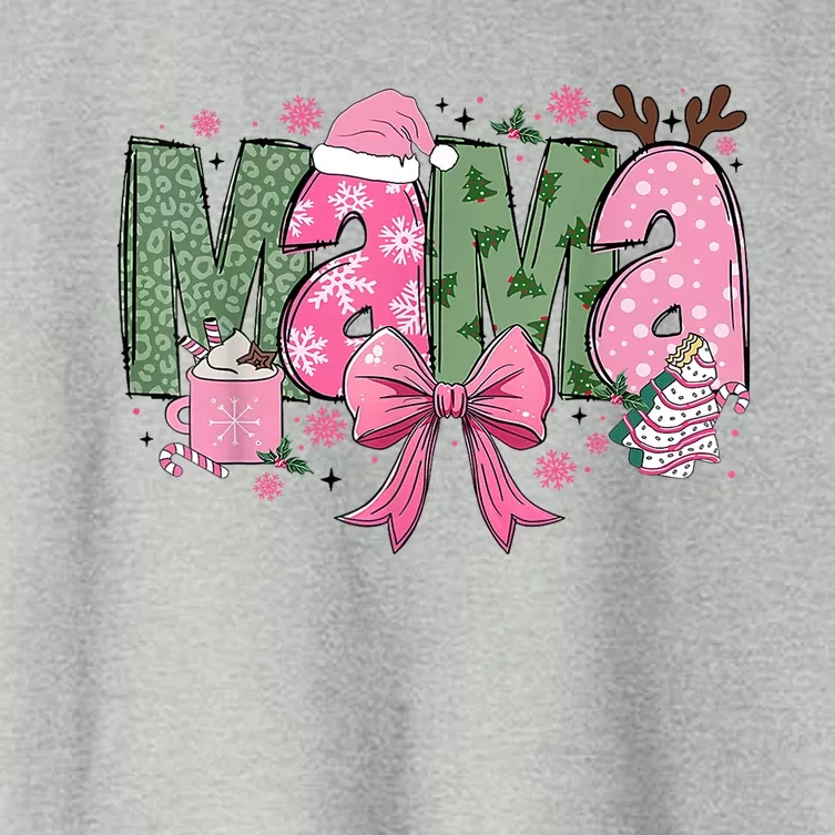 Retro Christmas Mama Coquette Bows Mom Mother Xmas Pajamas Gift Women's Crop Top Tee