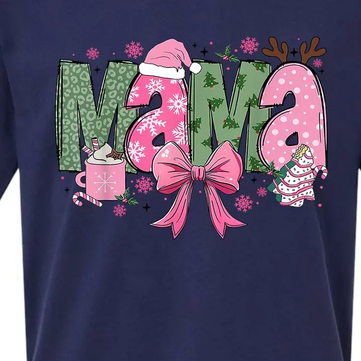 Retro Christmas Mama Coquette Bows Mom Mother Xmas Pajamas Gift Sueded Cloud Jersey T-Shirt