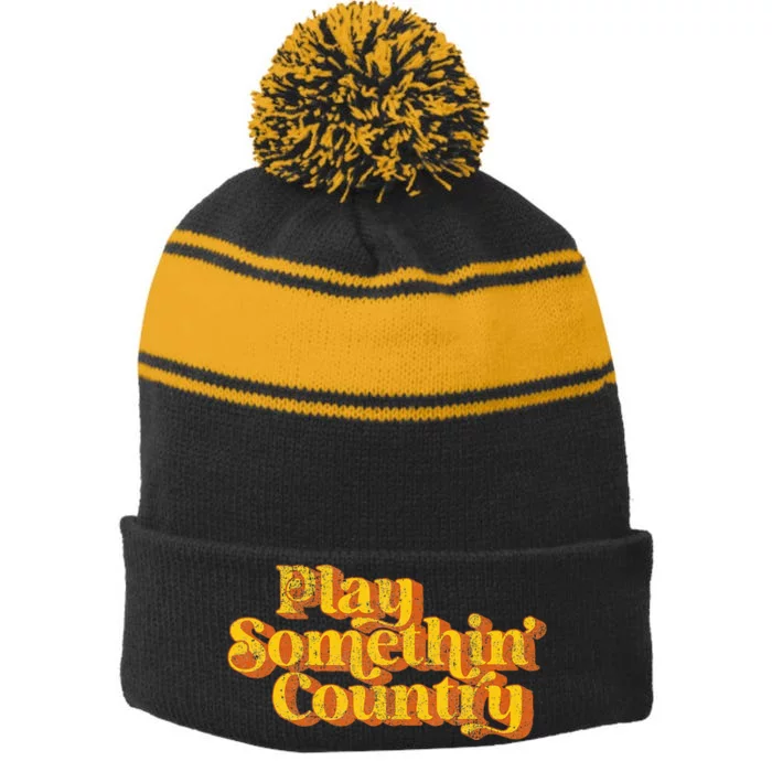 Retro Country Music Saying Funny 70's Stripe Pom Pom Beanie