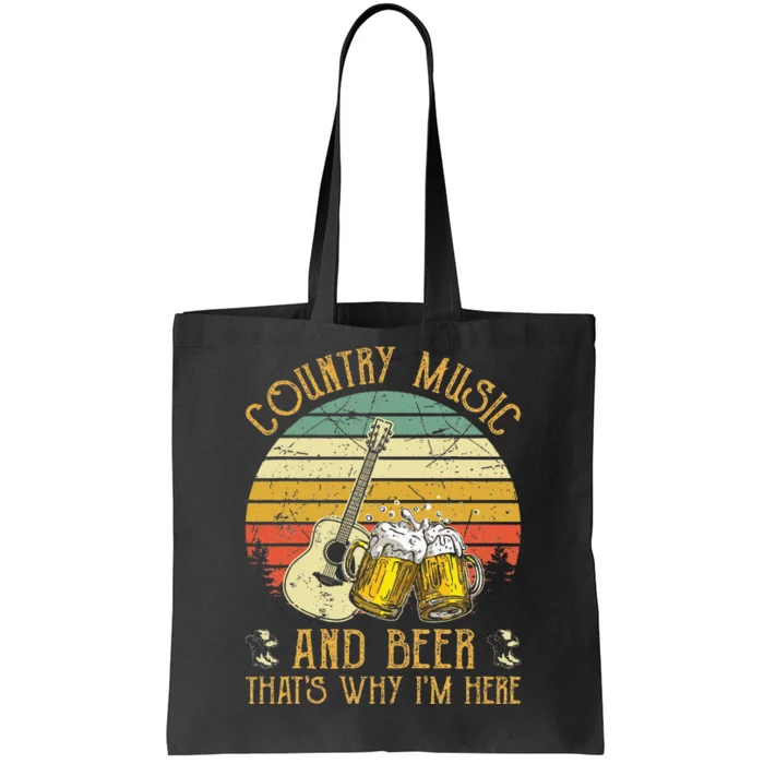 Retro Country Music And Beer ThatS Why IM Here Vintage Tote Bag