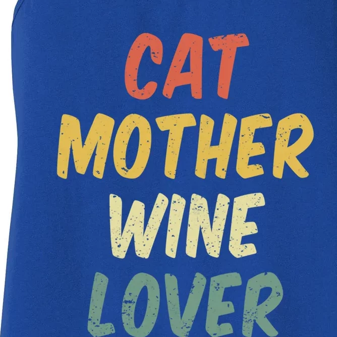 Retro Cat Mother Wine Lover Funny Pet Cat Lover Mother's Day Gift Women's Racerback Tank