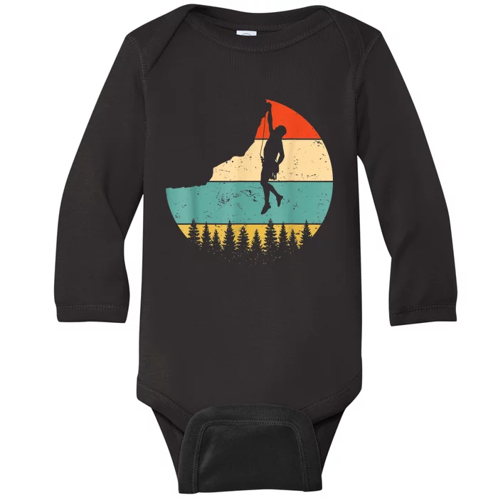 Rock Climbing Mountain Climber Vintage Retro Baby Long Sleeve Bodysuit