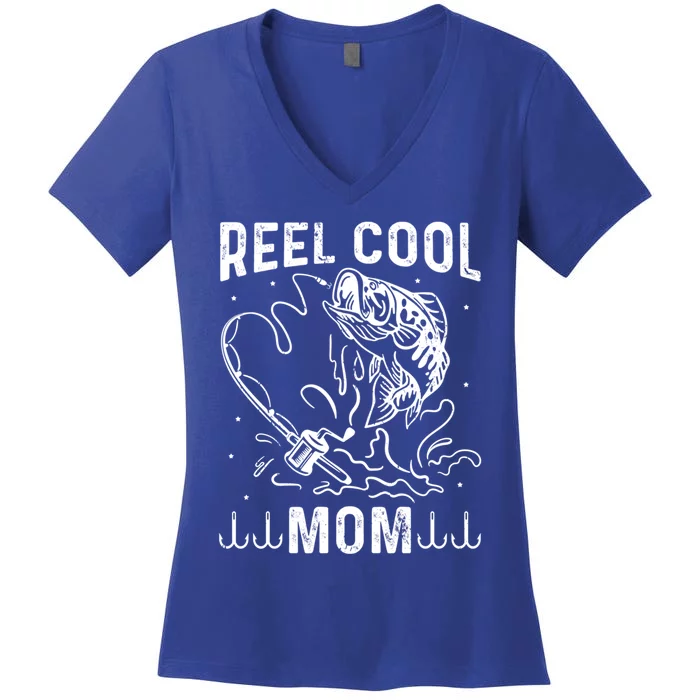 Reel Cool Mama Fishing Mom Fishing Lovers Retro Gift Women's V-Neck T-Shirt