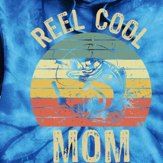 Reel Cool Mom Fishing Funny Gift Fishing Lovers Retro Gift Tie Dye Hoodie