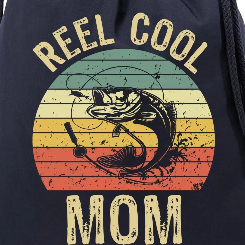 Reel Cool Mom Fishing Funny Gift Fishing Lovers Retro Gift Drawstring Bag