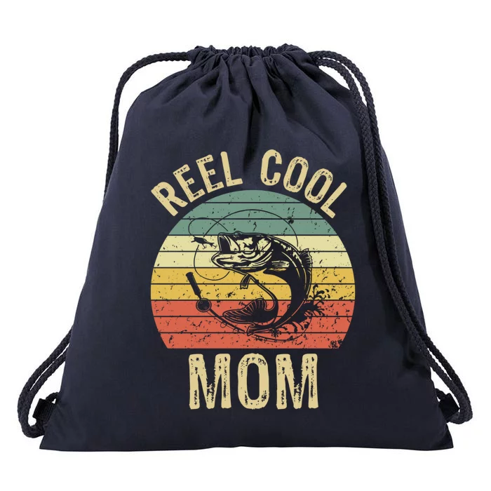 Reel Cool Mom Fishing Funny Gift Fishing Lovers Retro Gift Drawstring Bag