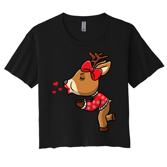 Reindeer Christmas Matching Couple Women's Crop Top Tee