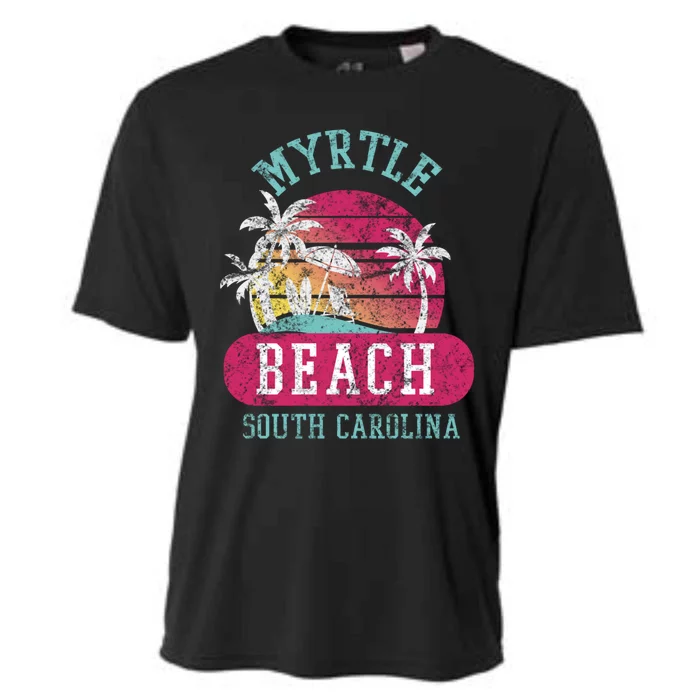 Retro Cool Myrtle Beach Sc Distressed Sunset Great Gift Cooling Performance Crew T-Shirt