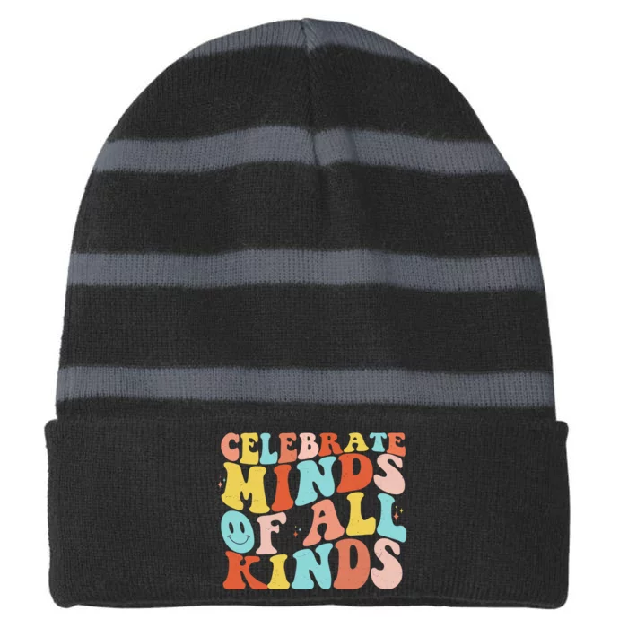 Retro Celebrate Minds Of All Kinds Striped Beanie with Solid Band