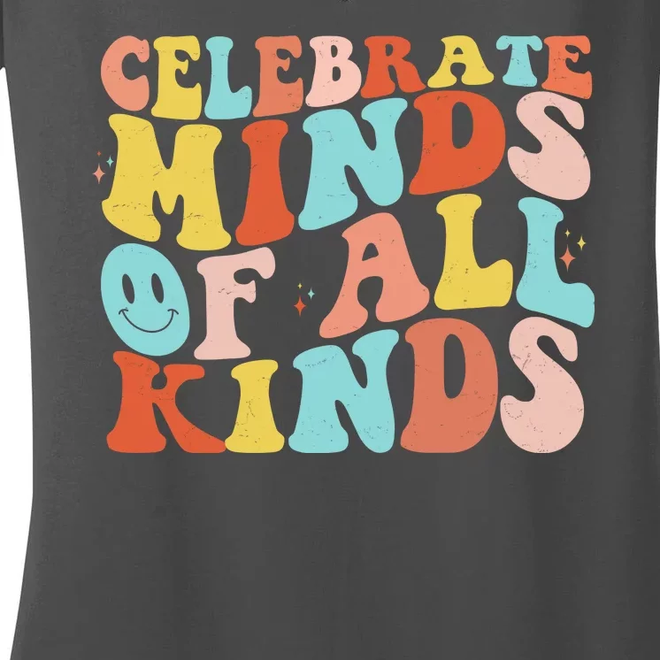 Retro Celebrate Minds Of All Kinds Women's V-Neck T-Shirt