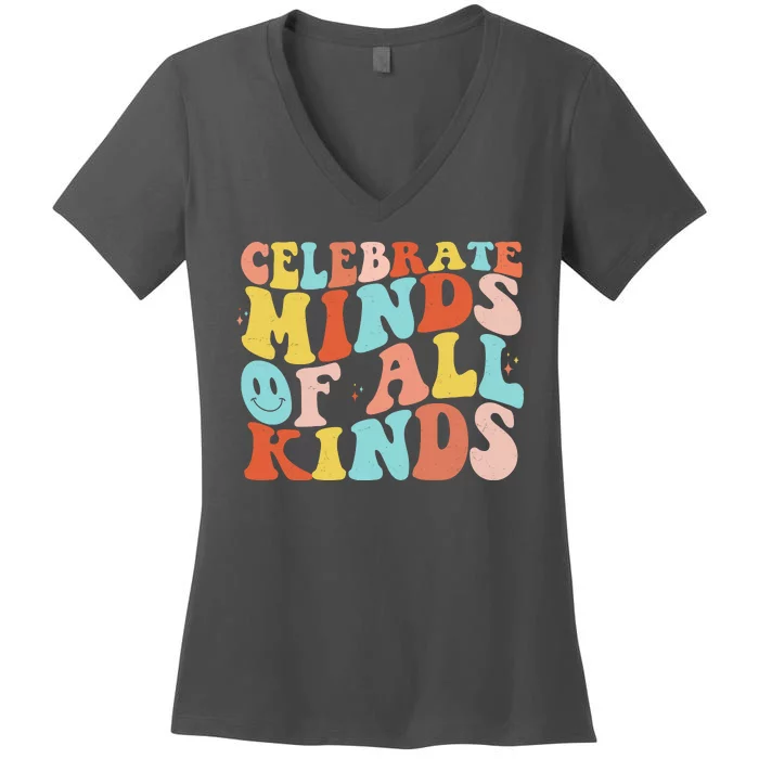 Retro Celebrate Minds Of All Kinds Women's V-Neck T-Shirt