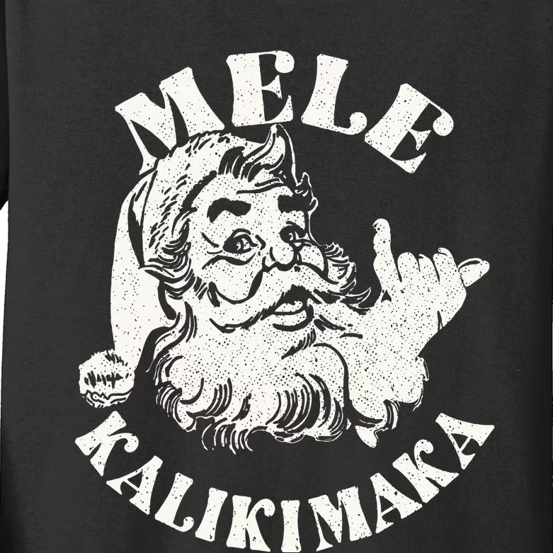 Retro Christmas Mele Kalikimaka Santa Claus Shaka Hawaii Kids Long Sleeve Shirt