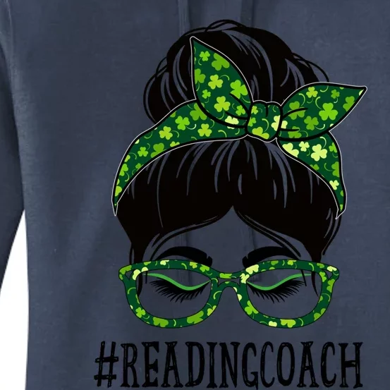 Reading Coach Messy Bun St Patrick's Day Shamrock Gift Women's Pullover Hoodie