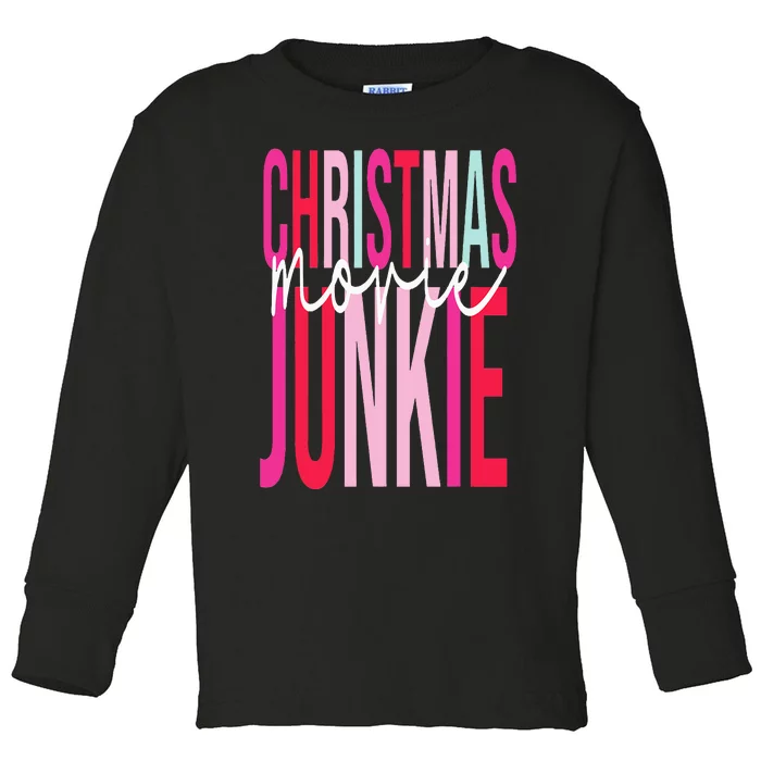 Retro Christmas Movie Junkie Funny Matching Xmas Trees Toddler Long Sleeve Shirt