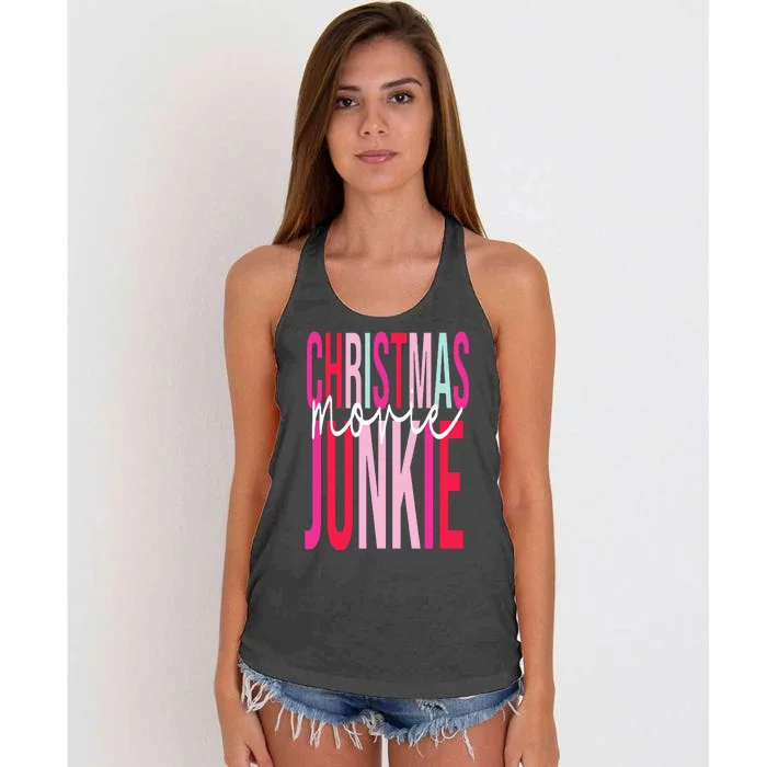 Retro Christmas Movie Junkie Funny Matching Xmas Trees Women's Knotted Racerback Tank