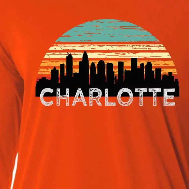 Retro Charlotte North Carolina Print Skyline Cooling Performance Long Sleeve Crew