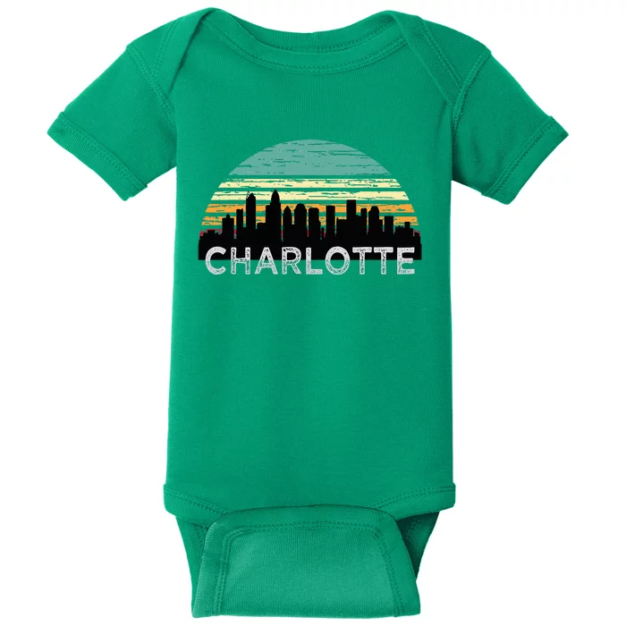 Retro Charlotte North Carolina Print Skyline Baby Bodysuit