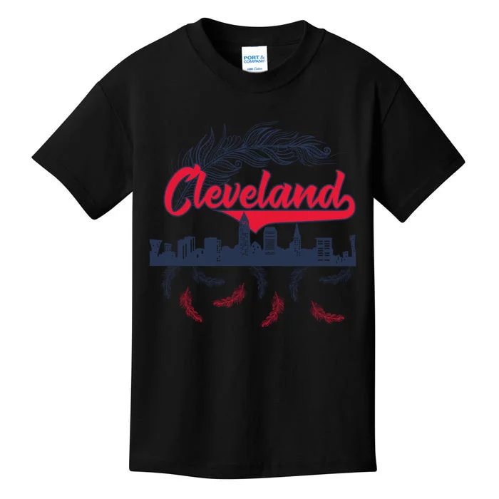 Retro Cleveland Native American Tribe Feathers Gift Kids T-Shirt