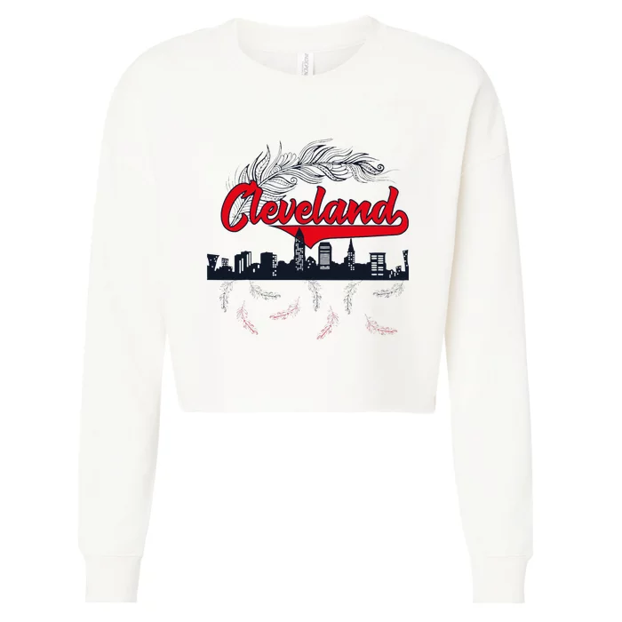 Retro Cleveland Native American Tribe Feathers Gift Cropped Pullover Crew