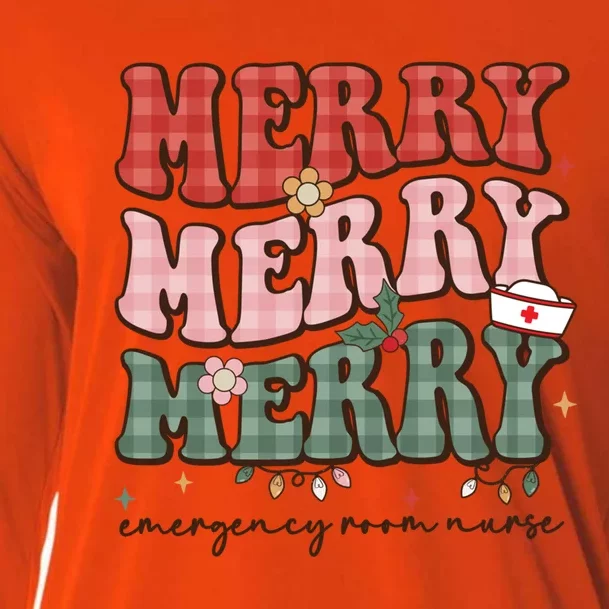 Retro Christmas Nurse Merry Emergency Room Er Nurse Nursing Cute Gift Cooling Performance Long Sleeve Crew