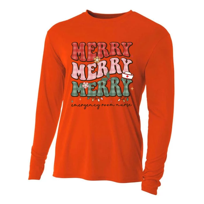 Retro Christmas Nurse Merry Emergency Room Er Nurse Nursing Cute Gift Cooling Performance Long Sleeve Crew