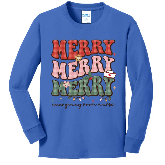 Retro Christmas Nurse Merry Emergency Room Er Nurse Nursing Cute Gift Kids Long Sleeve Shirt