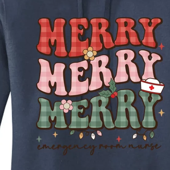 Retro Christmas Nurse Merry Emergency Room Er Nurse Nursing Cute Gift Women's Pullover Hoodie