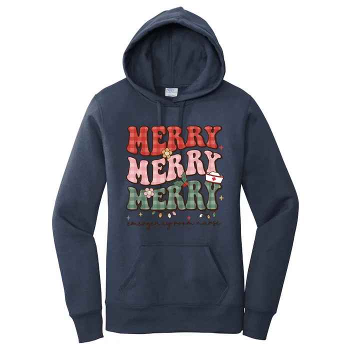 Retro Christmas Nurse Merry Emergency Room Er Nurse Nursing Cute Gift Women's Pullover Hoodie