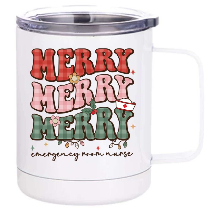 Retro Christmas Nurse Merry Emergency Room Er Nurse Nursing Cute Gift Front & Back 12oz Stainless Steel Tumbler Cup