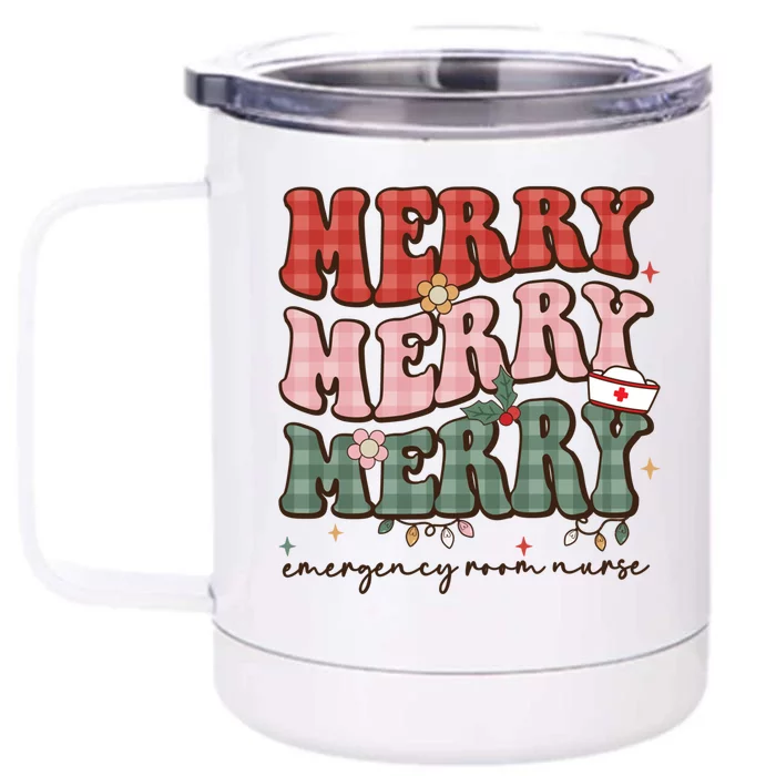 Retro Christmas Nurse Merry Emergency Room Er Nurse Nursing Cute Gift Front & Back 12oz Stainless Steel Tumbler Cup