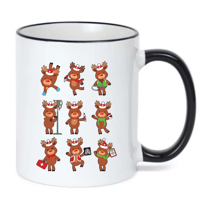 Retro Christmas Nurse Reindeers Xmas Team Group Winter Women Black Color Changing Mug