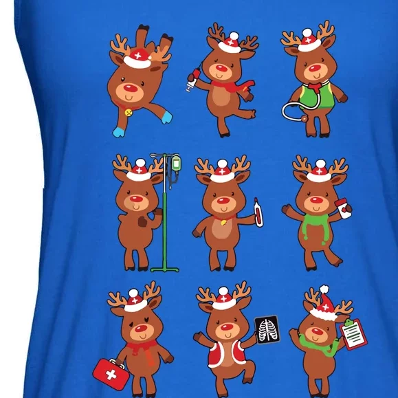 Retro Christmas Nurse Reindeers Xmas Team Group Winter Women Ladies Essential Flowy Tank