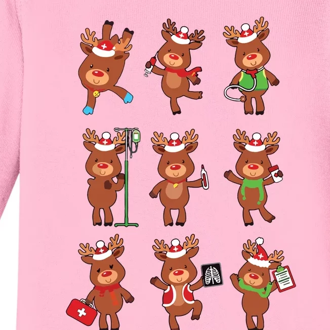 Retro Christmas Nurse Reindeers Xmas Team Group Winter Women Baby Long Sleeve Bodysuit