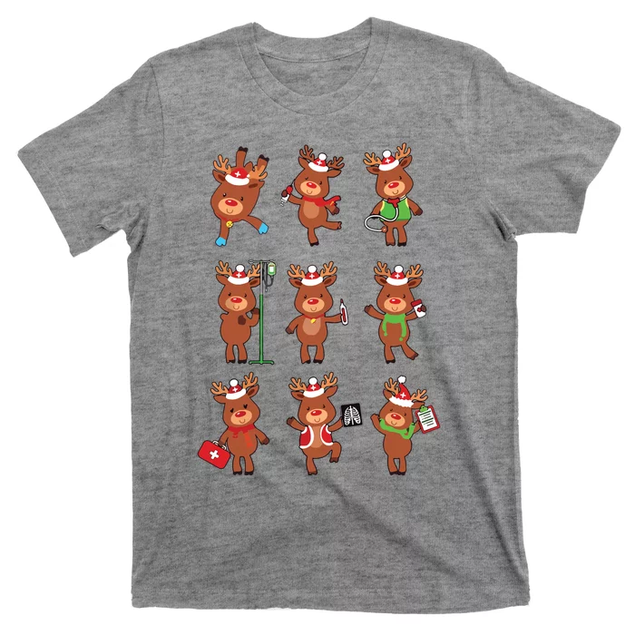 Retro Christmas Nurse Reindeers Xmas Team Group Winter Women T-Shirt