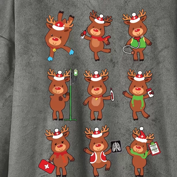 Retro Christmas Nurse Reindeers Xmas Team Group Winter Women Hooded Wearable Blanket